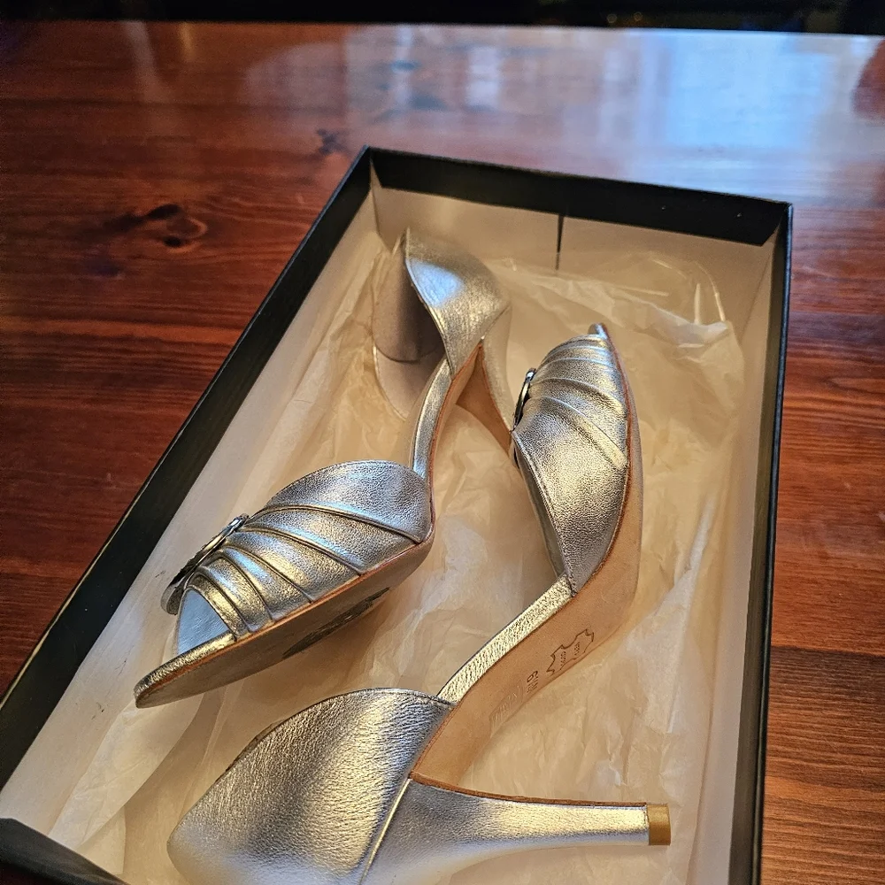 Elegant Silver Women's Open-Toe Heels‎ From Browns. Size 6.5 - Picture 9 of 9